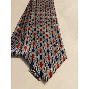 Luca Masse 100% Silk Mens Tie With Red & Blue Geometric Pattern 4” W x 57” L‎